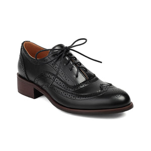 black Women's fashion lace up casual oxfords shoes