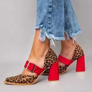 Women's fashion leopard print chunky high heels pumps