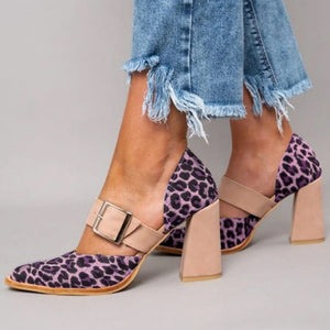 Women's fashion leopard print chunky high heels pumps