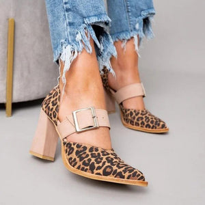 Women's fashion leopard print chunky high heels pumps
