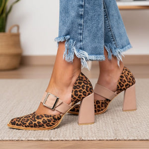 Women's fashion leopard print chunky high heels pumps