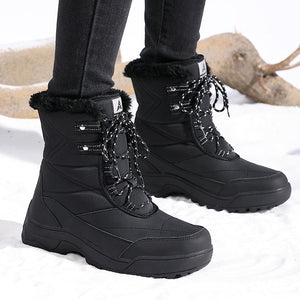 Women's faux fur collar lace-up mid calf snow boots anti-slip