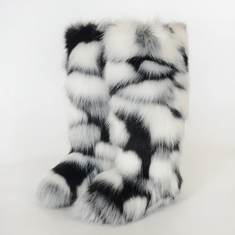 Women's faux fur fuzzy knee high snow boots