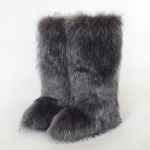 Women's faux fur fuzzy warm knee high snow boots