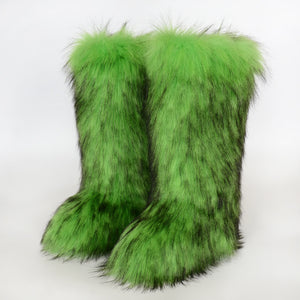 Women's faux fur fuzzy warm knee high snow boots