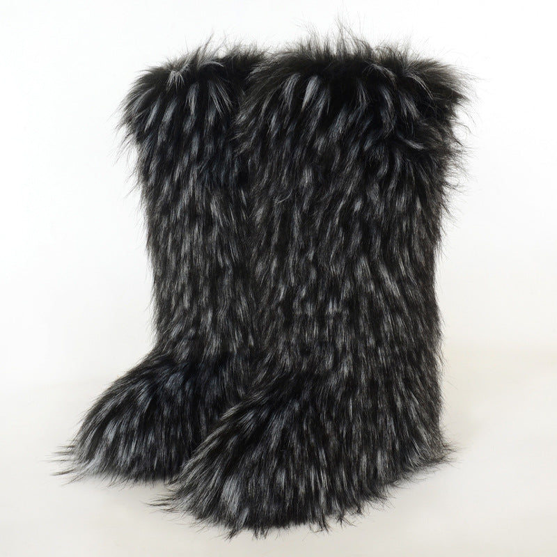 Women's faux fur fuzzy warm knee high snow boots