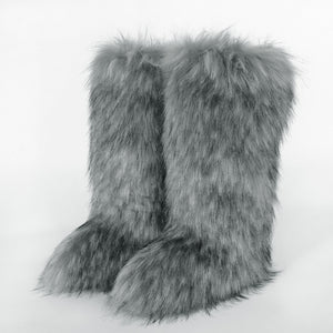 Women's faux fur fuzzy knee high snow boots
