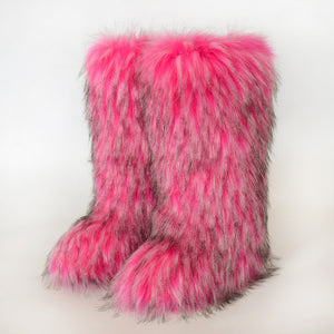 Women's faux fur fuzzy warm knee high snow boots