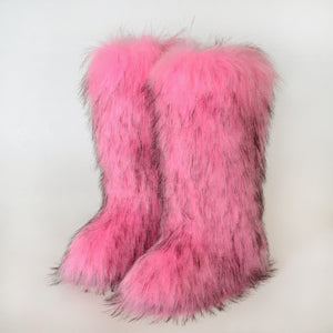 Women's faux fur fuzzy knee high snow boots