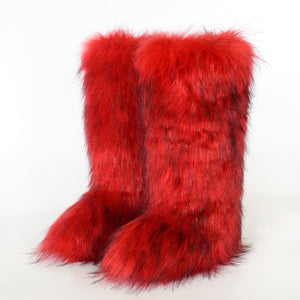 Women's faux fur fuzzy warm knee high snow boots