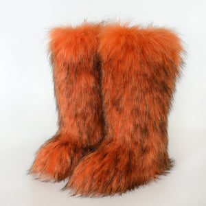 Women's faux fur fuzzy knee high snow boots