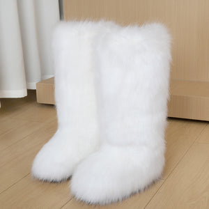 Women's faux fur fuzzy knee high snow boots