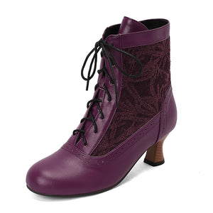 Retro Victorian Ankle Boots for Women - Brocade Lace Detail for Classic & Vintage Occasions