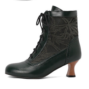 Retro Victorian Ankle Boots for Women - Brocade Lace Detail for Classic & Vintage Occasions