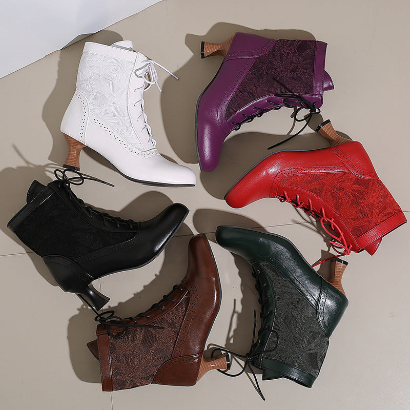 Retro Victorian Ankle Boots for Women - Brocade Lace Detail for Classic & Vintage Occasions