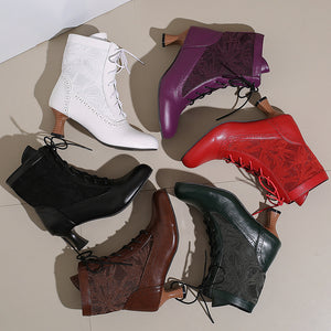 Retro Victorian Ankle Boots for Women - Brocade Lace Detail for Classic & Vintage Occasions