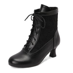 Retro Victorian Ankle Boots for Women - Brocade Lace Detail for Classic & Vintage Occasions