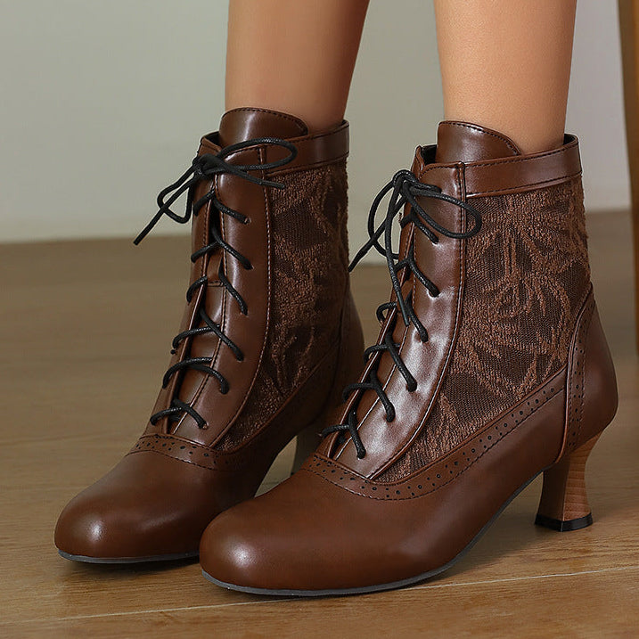 Retro Victorian Ankle Boots for Women - Brocade Lace Detail for Classic & Vintage Occasions