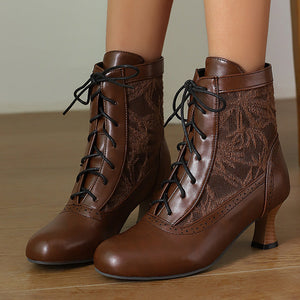 Retro Victorian Ankle Boots for Women - Brocade Lace Detail for Classic & Vintage Occasions