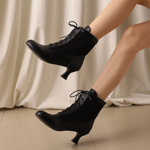 blalck Retro Victorian Ankle Boots for Women - Brocade Lace Detail for Classic & Vintage Occasions