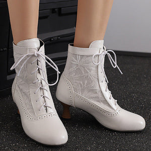 Retro Victorian Ankle Boots for Women - Brocade Lace Detail for Classic & Vintage Occasions