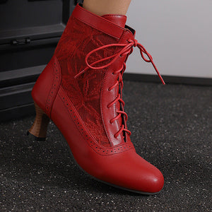 Retro Victorian Ankle Boots for Women - Brocade Lace Detail for Classic & Vintage Occasions