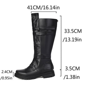 black Classic Riding Boots for Women – Faux Leather Buckle Straps for Vintage-Inspired Cosplay