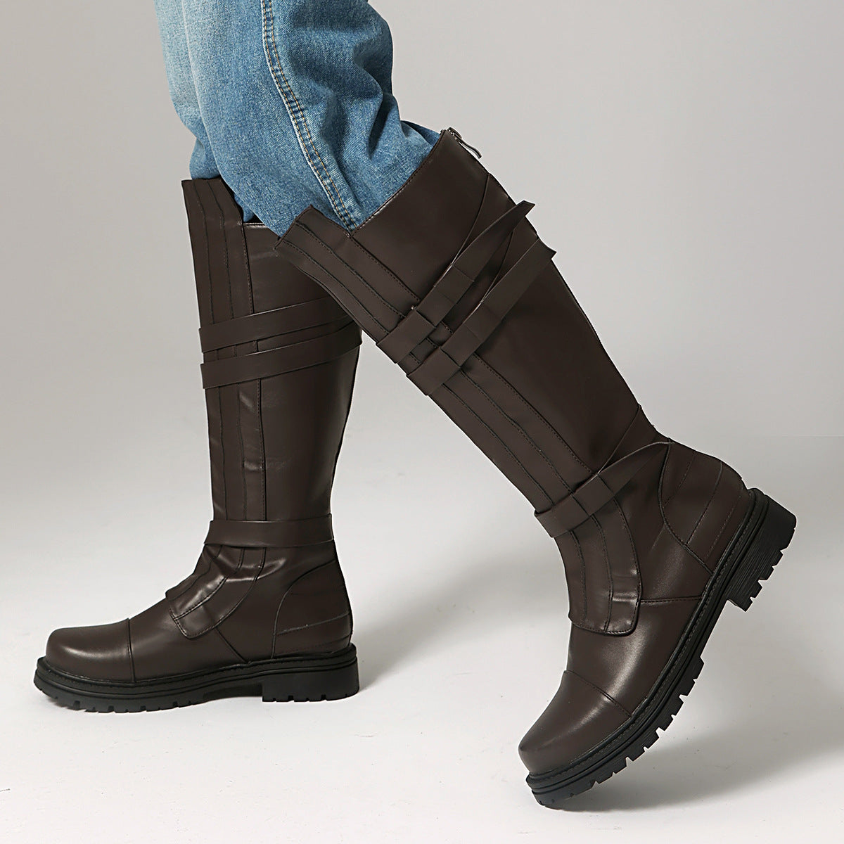 Classic Riding Boots for Women – Faux Leather Buckle Straps for Vintage-Inspired Cosplay
