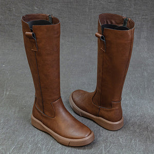 brown Women's leather knee high riding boots