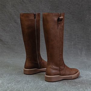 brown Women's leather knee high riding boots