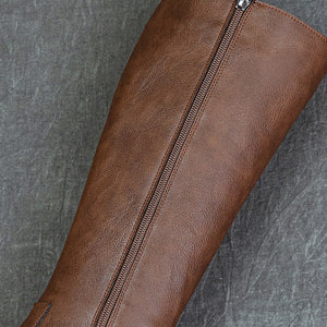 brown Women's leather knee high riding boots
