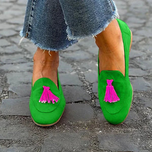 Women's Faux Suede Tassel Loafers – Colorful Slip-On Style
