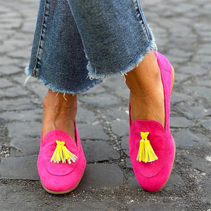 Women's Faux Suede Tassel Loafers – Colorful Slip-On Style