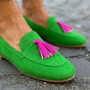 Women's Faux Suede Tassel Loafers – Colorful Slip-On Style