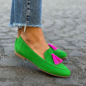 Women's Faux Suede Tassel Loafers – Colorful Slip-On Style