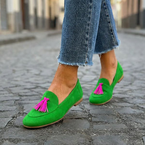 Women's Faux Suede Tassel Loafers – Colorful Slip-On Style
