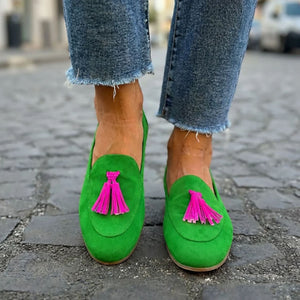Women's Faux Suede Tassel Loafers – Colorful Slip-On Style