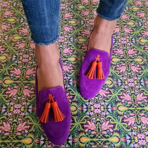 Women's Faux Suede Tassel Loafers – Colorful Slip-On Style