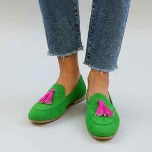 Women's Faux Suede Tassel Loafers – Colorful Slip-On Style
