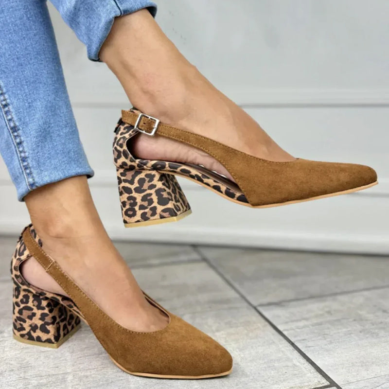Women's faux suede brown leopart print pumps