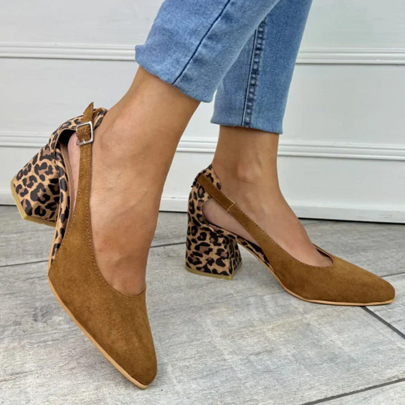Women's faux suede brown leopart print pumps