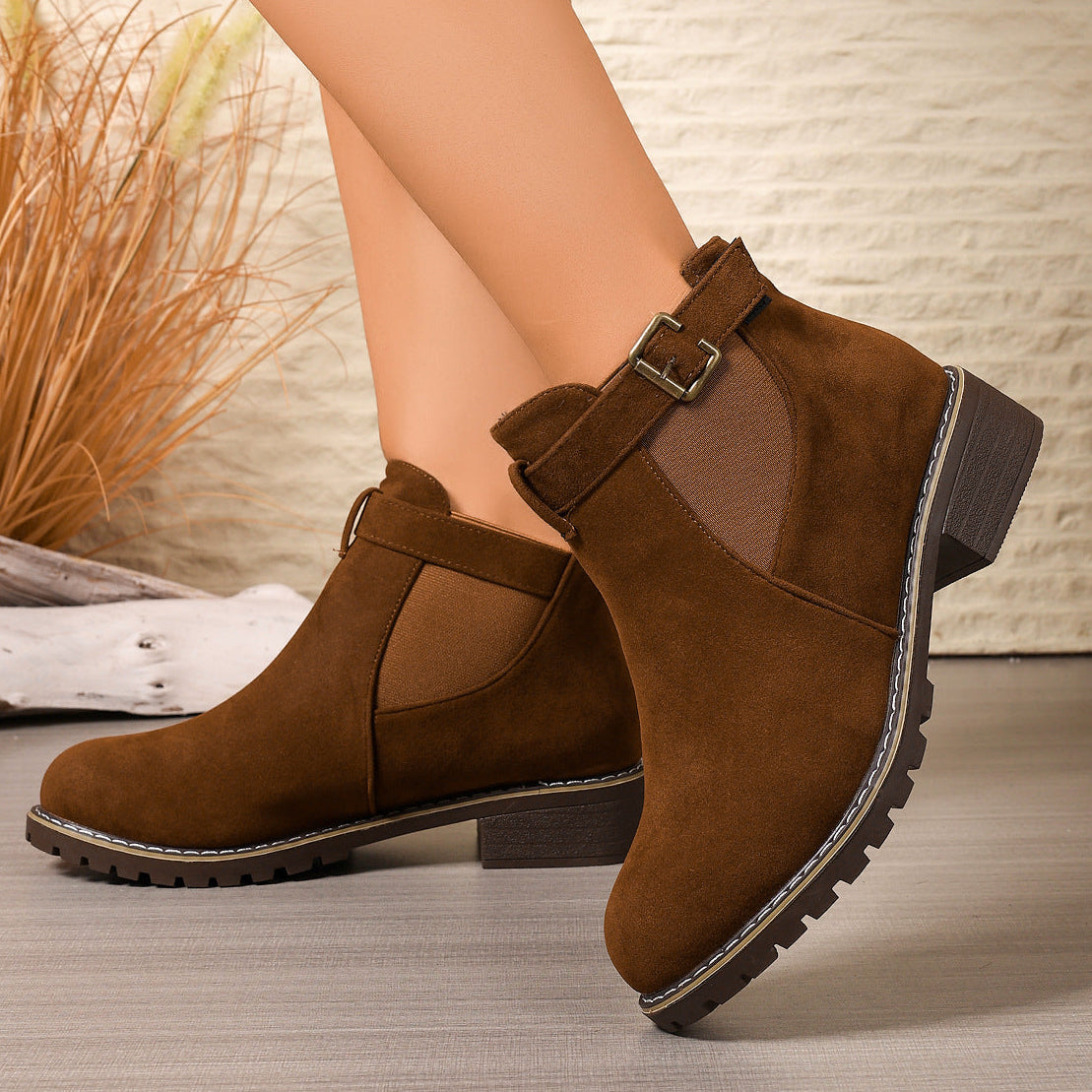 Classic Chelsea Ankle Boots for Women - Vintage Buckle Detail for Everyday Wear