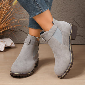 gray Classic Chelsea Ankle Boots for Women - Vintage Buckle Detail for Everyday Wear