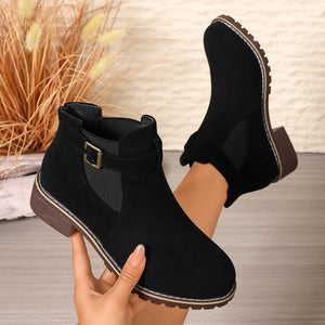 black Classic Chelsea Ankle Boots for Women - Vintage Buckle Detail for Everyday Wear