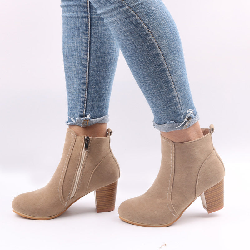 Women's faux suede chunky heels booties with side zipper ankle boots