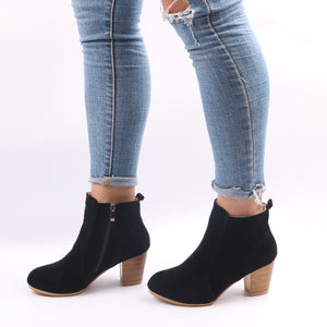 Women's faux suede chunky heels booties with side zipper ankle boots