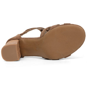 apricot Women's faux suede chunky heels tassles sandals with back zipper