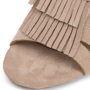 apricot Women's faux suede chunky heels tassles sandals with back zipper
