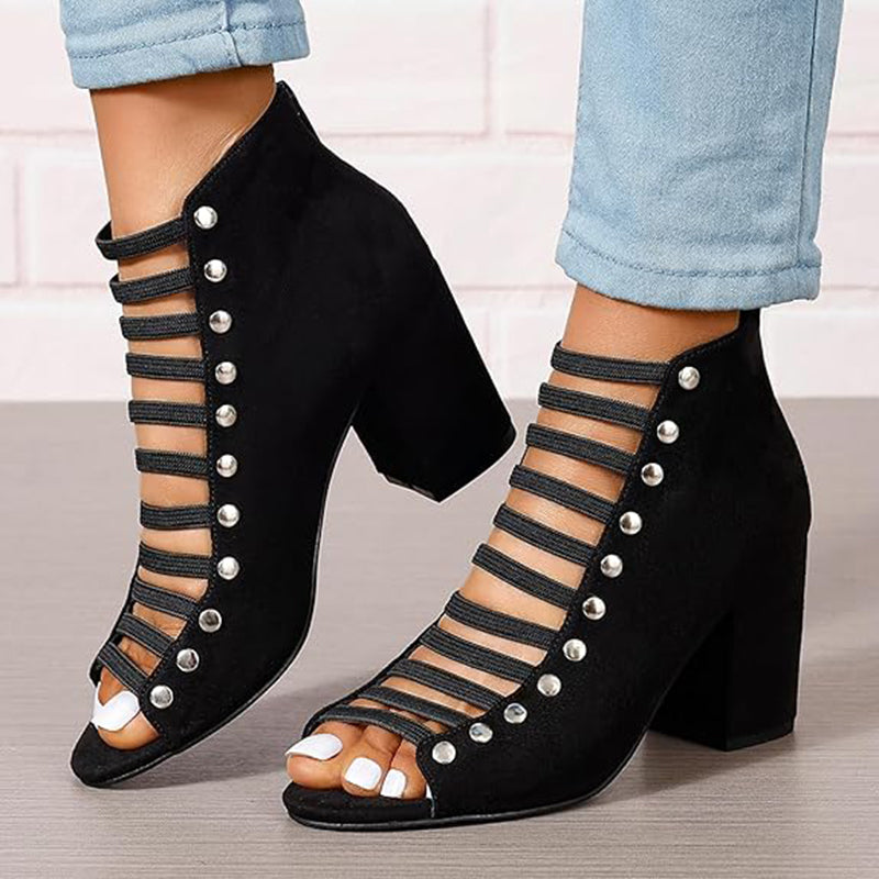 Women's faux suede cut-out strappy block heels sandals