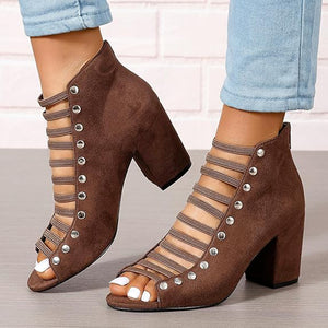 Women's faux suede cut-out strappy block heels sandals